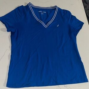 Nautica Royal Blue V-Neck Tee with White Accents